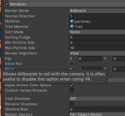 Allow Roll under Particle System/Renderer